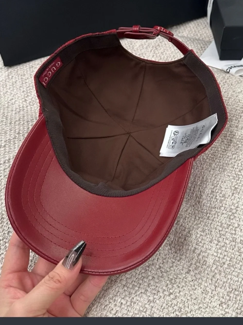 Double G Designer Red Burgundy Letter Logo Monogram Baseball Hat Cap